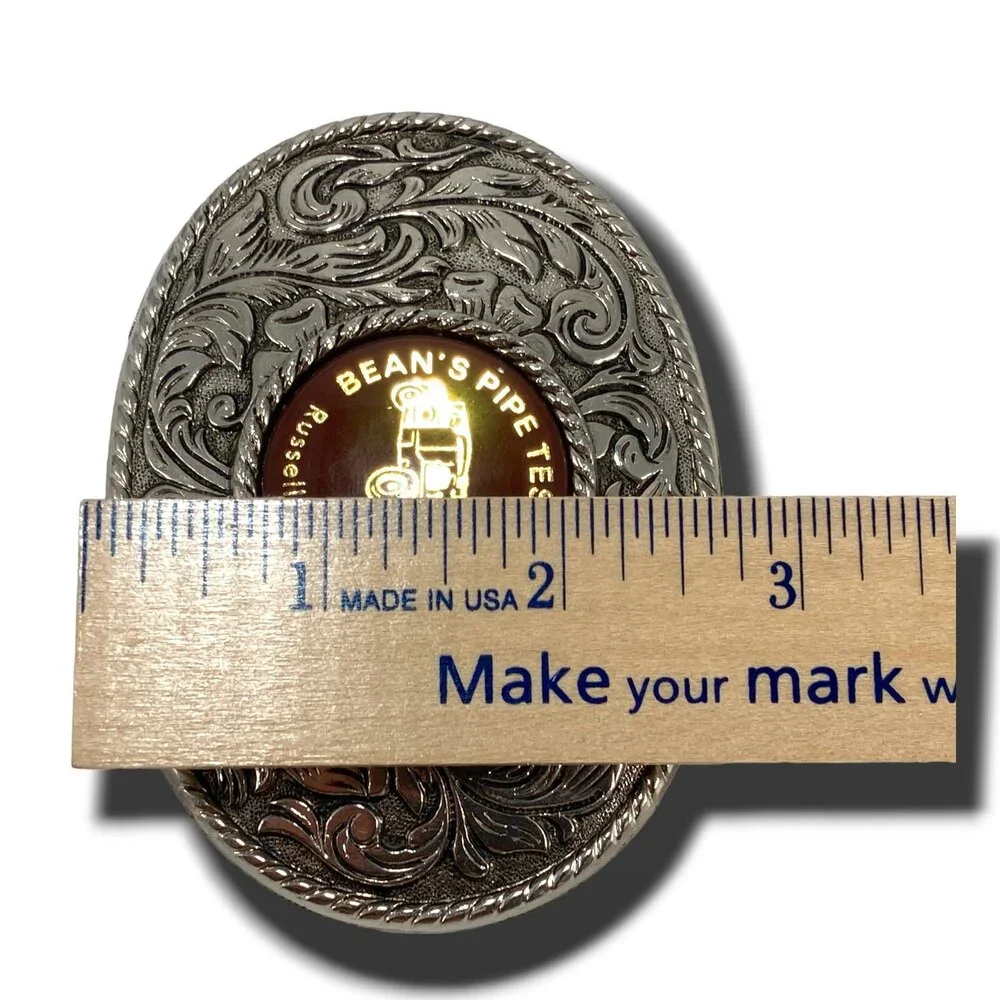 Belt Buckle Bean's Pipe Testing Co, Inc. Russell, Kansas Silver Color Oval Weste